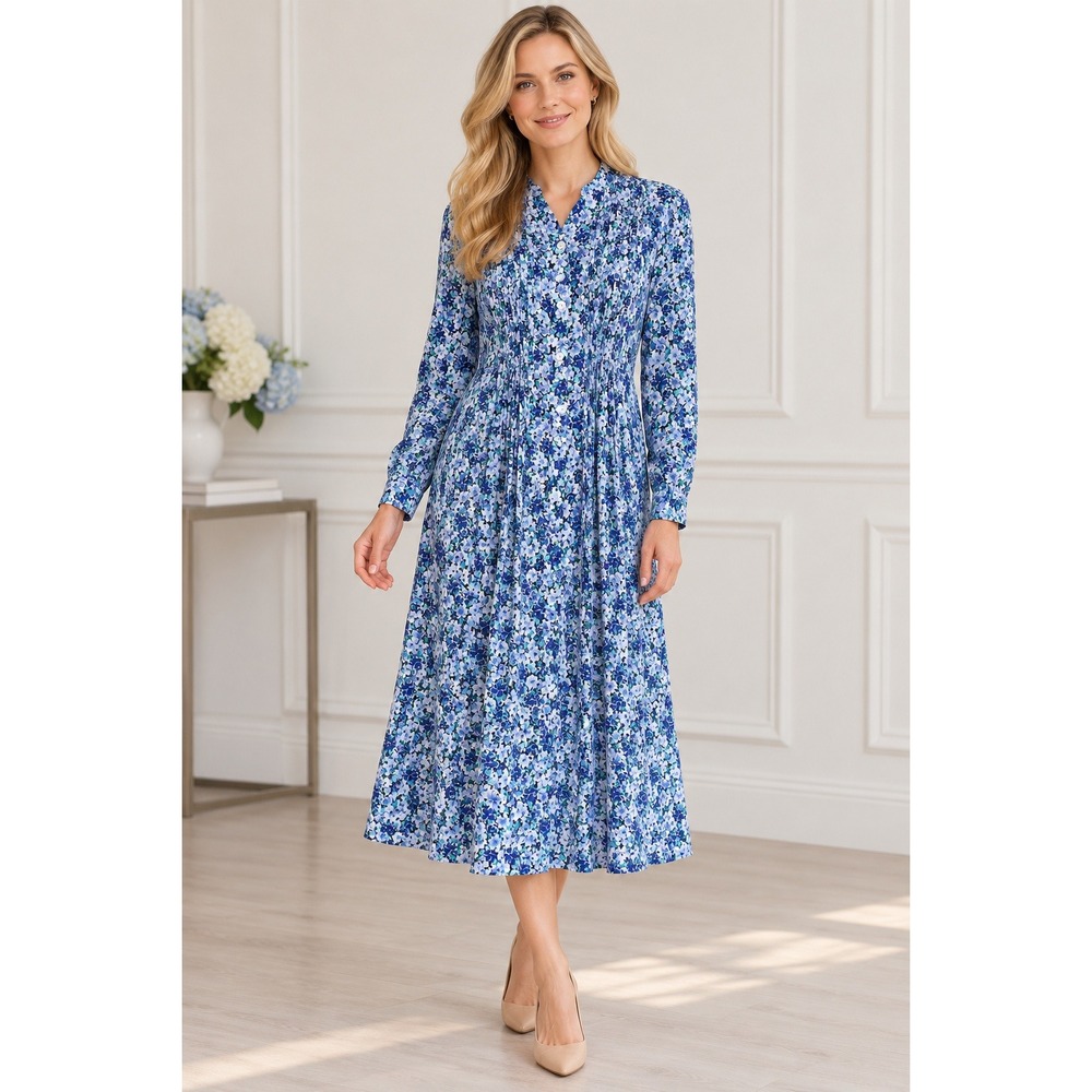 Vintage Appleseed's Dress Women 12 Blue Floral Rayon Challis Cottagecore Midi